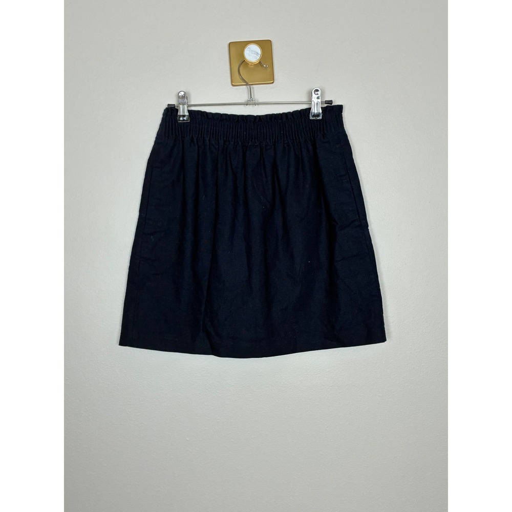 J.Crew Factory Navy Blue Linen Cotton Blend Paperbag Waist Skirt Size00 (B8)